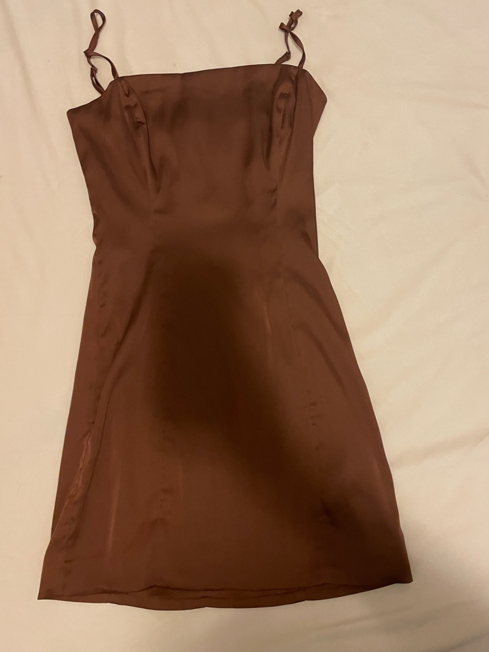 Aritzia Sun·deh Brown Satin Slip Dress - Size 00 - Tie Straps